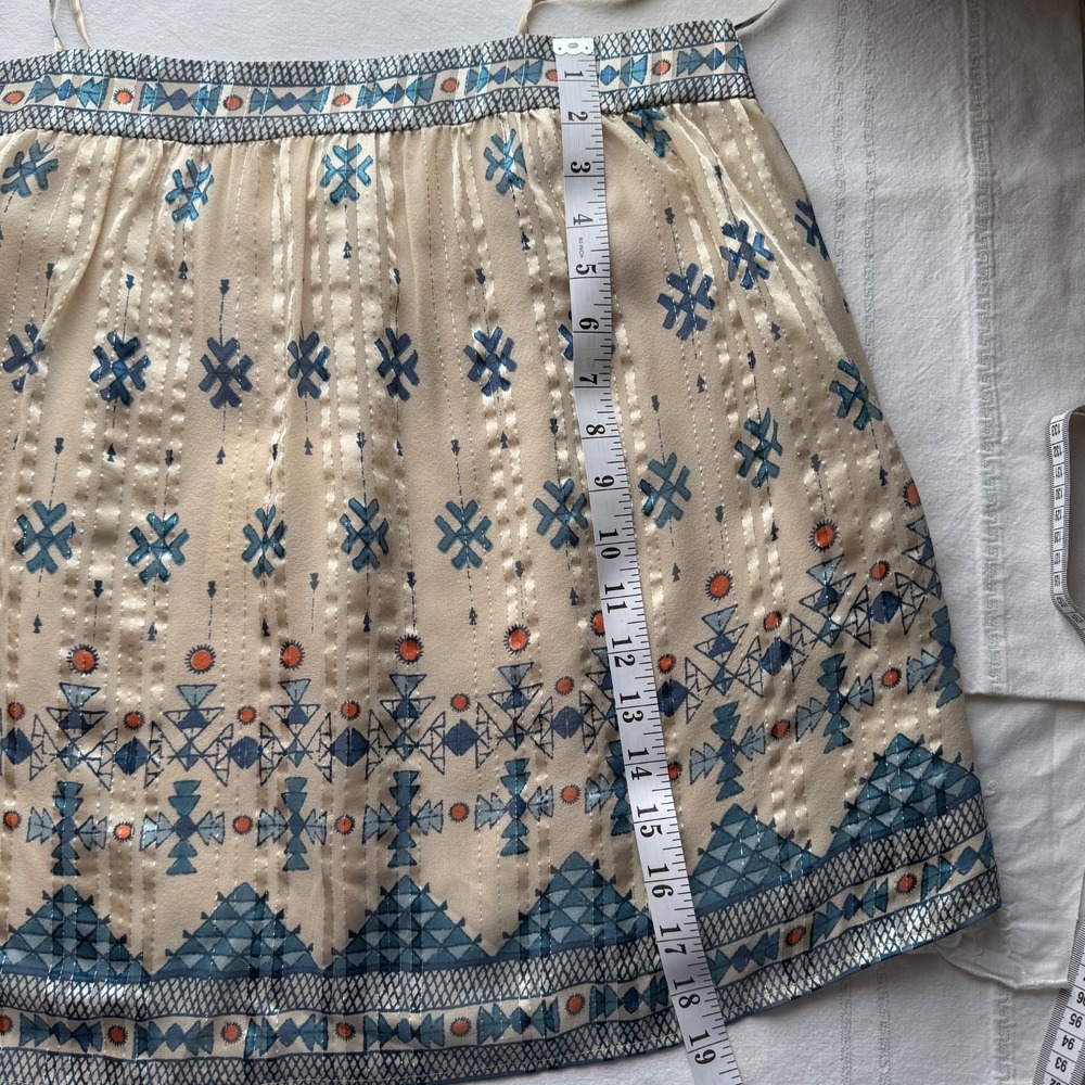 NWT JOIE Rosenda Silk Tank Blouse Aztec‎ Print Cream Blue Metallic Threads L NWT - Picture 17 of 17